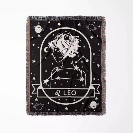 Leo Zodiac Sign Astrology Woman Woven Throw Blanket Tapestry - DesignerOllie.com
