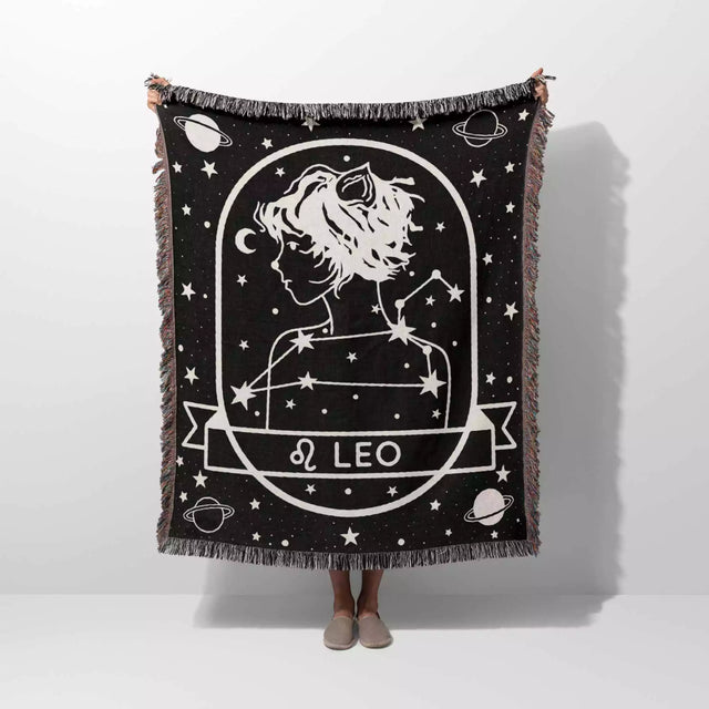 Leo Zodiac Sign Astrology Woman Woven Throw Blanket Tapestry - DesignerOllie.com