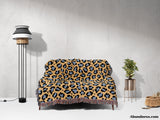 Leopard Animal Print Blue and Orange Woven Throw Blanket and Tapestry