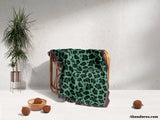 Leopard Animal Print Forest Green and Light Green Woven Throw Blanket and Tapestry