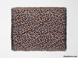 Leopard Animal Print Light Blue and Red Woven Throw Blanket and Tapestry