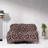 Leopard Animal Print Light Blue and Red Woven Throw Blanket and Tapestry - DesignerOllie.com