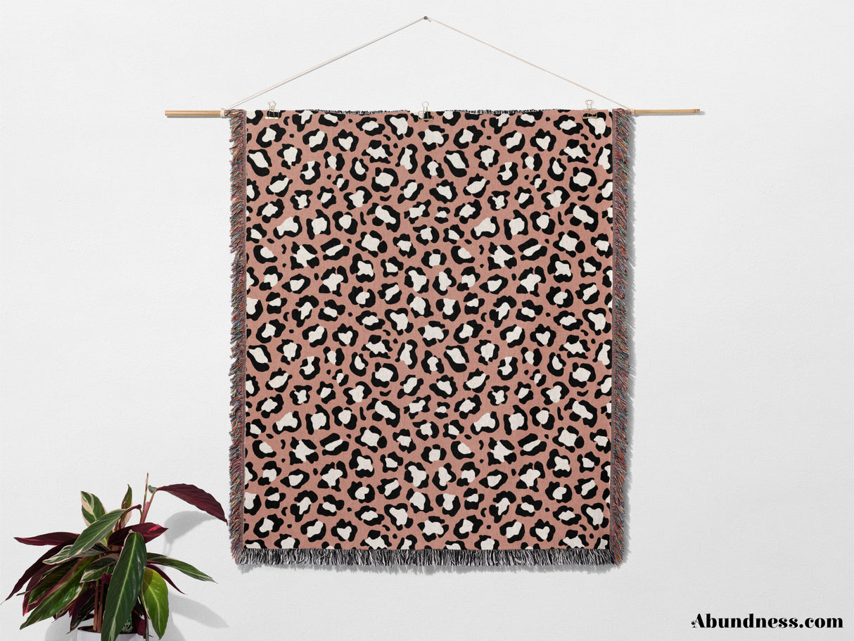 Leopard Animal Print Light Red Woven Throw Blanket and Tapestry