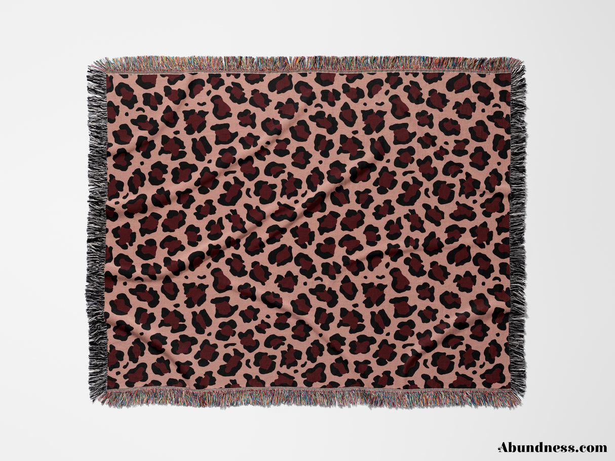 Leopard Animal Print Red and Light Red Woven Throw Blanket and Tapestry