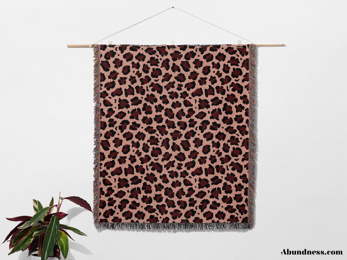 Leopard Animal Print Red and Light Red Woven Throw Blanket and Tapestry