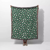 Leopard Animal Print White and Green Woven Throw Blanket and Tapestry - DesignerOllie.com
