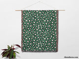 Leopard Animal Print White and Green Woven Throw Blanket and Tapestry