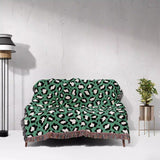 Leopard Animal Print White and Green Woven Throw Blanket and Tapestry - DesignerOllie.com