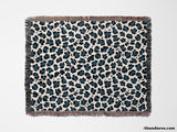 Leopard Print Black and Blue Woven Throw Blanket and Tapestry