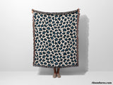 Leopard Print Black and Blue Woven Throw Blanket and Tapestry