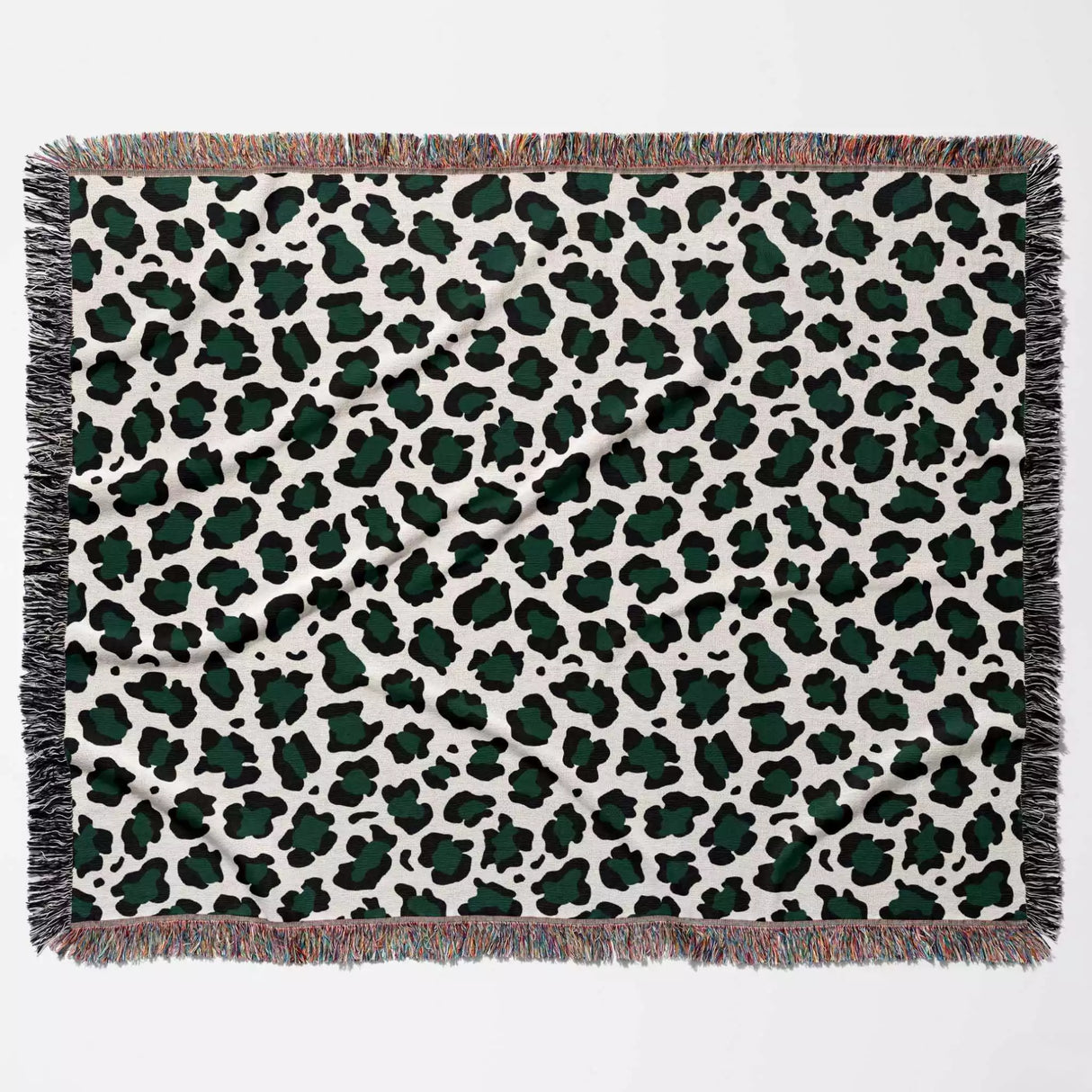 Leopard Print Black and Forest Green Woven Throw Blanket and Tapestry - DesignerOllie.com