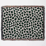 Leopard Print Black and Forest Green Woven Throw Blanket and Tapestry - DesignerOllie.com