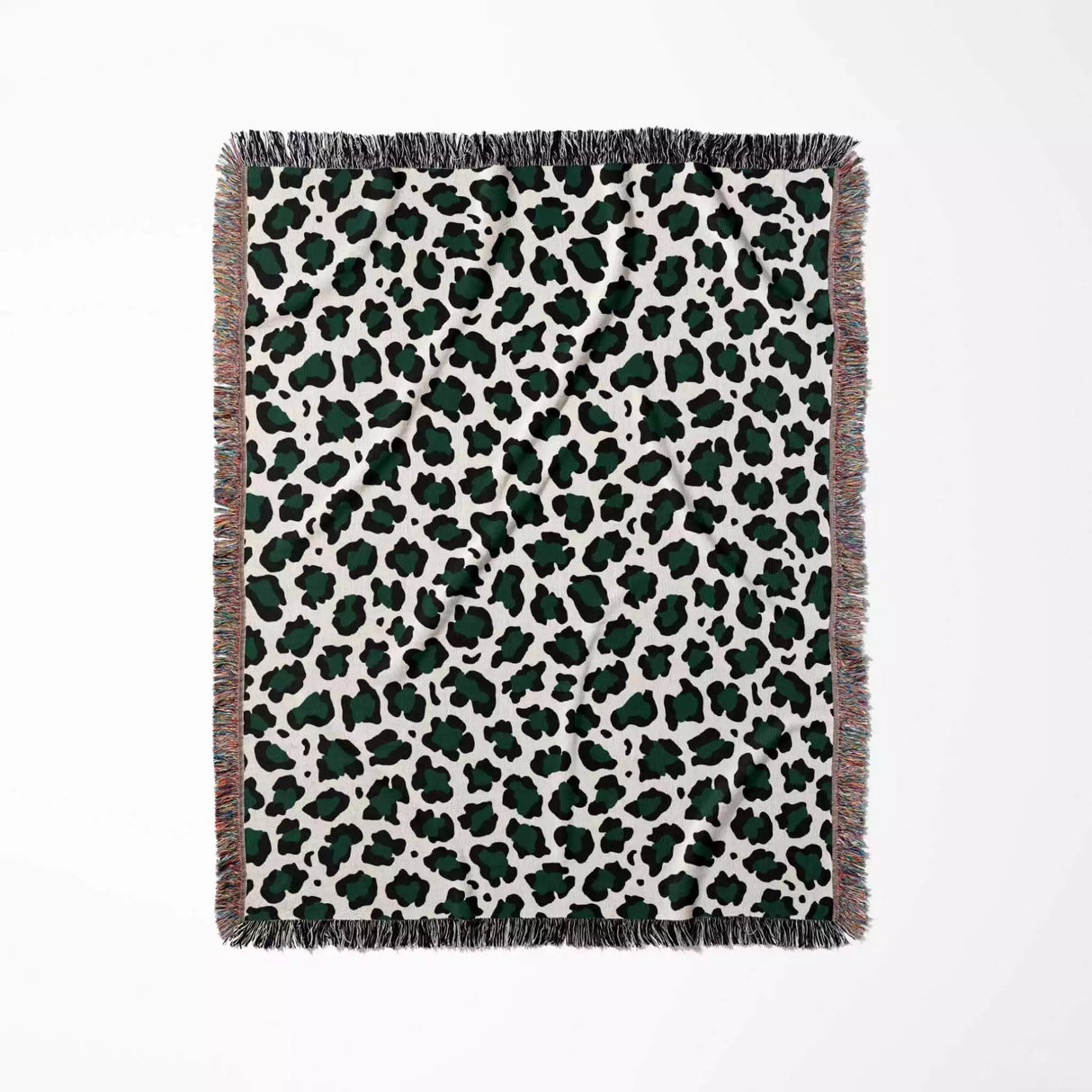 Leopard Print Black and Forest Green Woven Throw Blanket and Tapestry - DesignerOllie.com