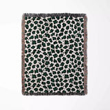 Leopard Print Black and Forest Green Woven Throw Blanket and Tapestry - DesignerOllie.com