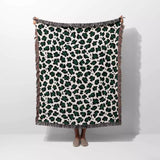 Leopard Print Black and Forest Green Woven Throw Blanket and Tapestry - DesignerOllie.com