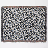 Leopard Print Black and Light Blue Woven Throw Blanket and Tapestry - DesignerOllie.com
