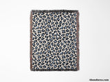 Leopard Print Black and Light Blue Woven Throw Blanket and Tapestry