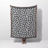 Leopard Print Black and Light Blue Woven Throw Blanket and Tapestry - DesignerOllie.com
