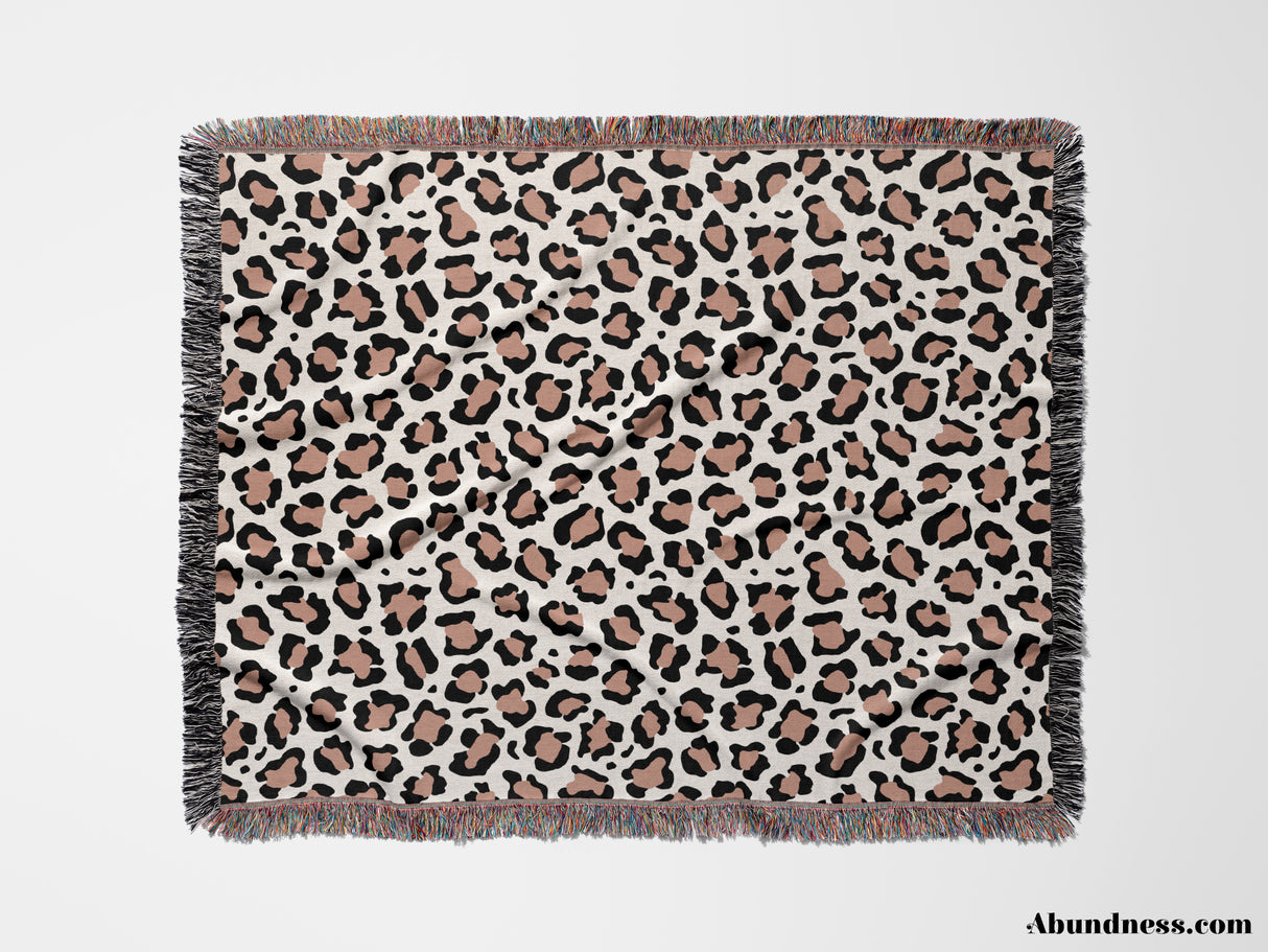 Leopard Print Black and Light Brown Woven Throw Blanket and Tapestry