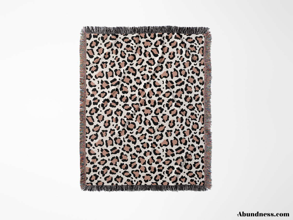 Leopard Print Black and Light Brown Woven Throw Blanket and Tapestry