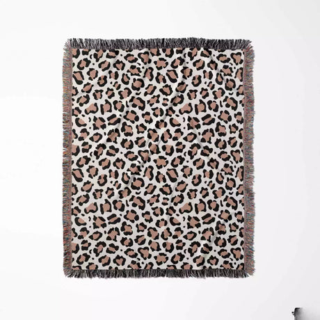 Leopard Print Black and Light Brown Woven Throw Blanket and Tapestry - DesignerOllie.com