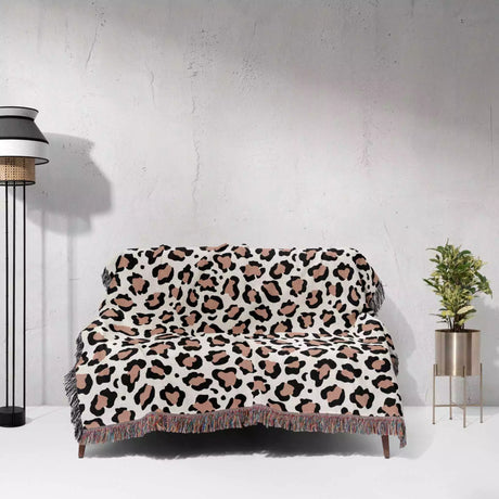 Leopard Print Black and Light Brown Woven Throw Blanket and Tapestry - DesignerOllie.com