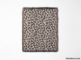 Leopard Print Black and Light Red Woven Throw Blanket and Tapestry