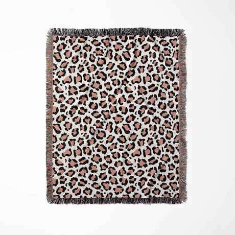 Leopard Print Black and Light Red Woven Throw Blanket and Tapestry - DesignerOllie.com