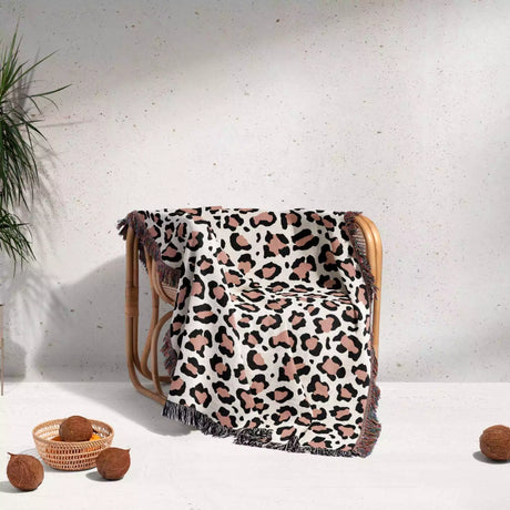 Leopard Print Black and Light Red Woven Throw Blanket and Tapestry - DesignerOllie.com