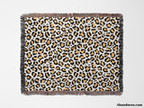 Leopard Print Black and Orange Woven Throw Blanket and Tapestry