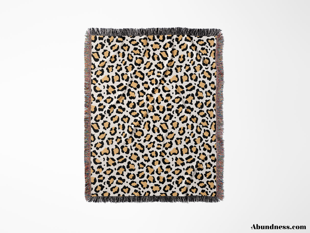 Leopard Print Black and Orange Woven Throw Blanket and Tapestry