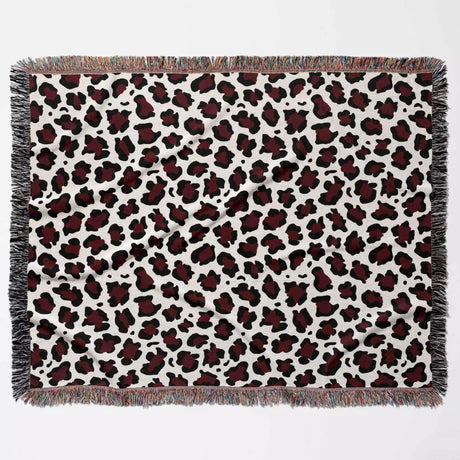 Leopard Print Black and Red Woven Throw Blanket and Tapestry - DesignerOllie.com