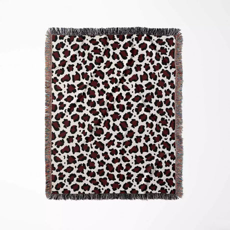 Leopard Print Black and Red Woven Throw Blanket and Tapestry - DesignerOllie.com