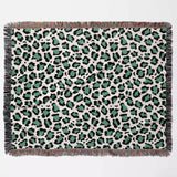 Leopard Print Woven Black and Light Green Throw Blanket and Tapestry - DesignerOllie.com