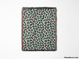 Leopard Print Woven Black and Light Green Throw Blanket and Tapestry