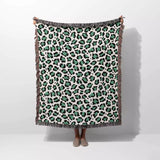 Leopard Print Woven Black and Light Green Throw Blanket and Tapestry - DesignerOllie.com