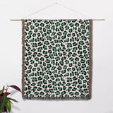 Leopard Print Woven Black and Light Green Throw Blanket and Tapestry - DesignerOllie.com