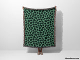 Leopard Animal Print Forest Green and Light Green Woven Throw Blanket and Tapestry