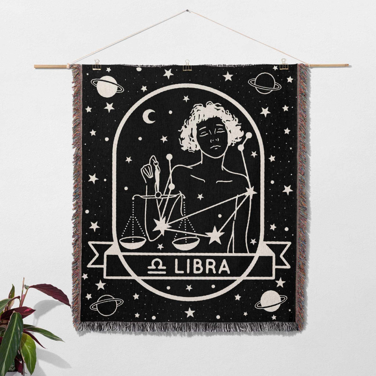 Libra Zodiac Sign Astrology Woman Woven Throw Blanket Tapestry