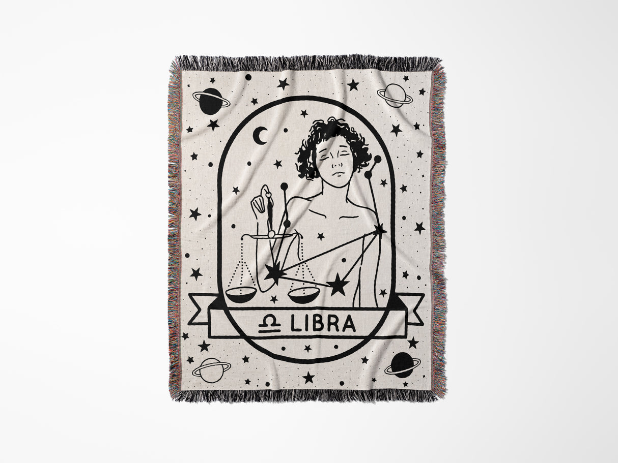 Libra Zodiac Sign Astrology Woman Woven Throw Blanket and Tapestry Blanket