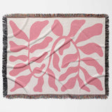 Lighter red leaf Matisse throw blanket flat lay on a white background