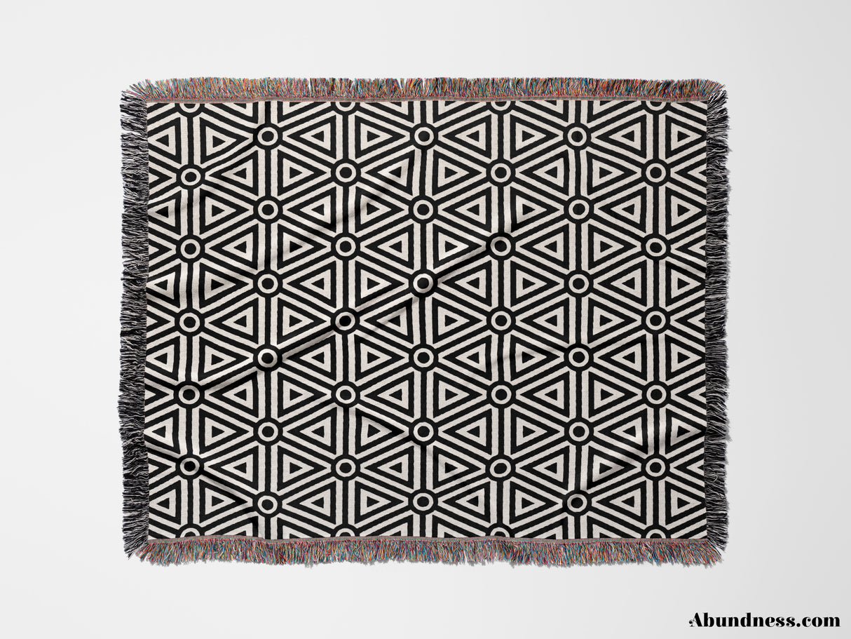 Luxe Triangle Geometric Pattern Black and White Monochrome Woven Throw Blanket and Tapestry