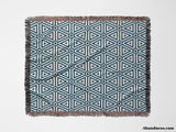 Luxe Triangle Geometric Pattern Blue Woven Throw Blanket and Tapestry