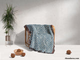 Luxe Triangle Geometric Pattern Blue Woven Throw Blanket and Tapestry