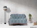 Luxe Triangle Geometric Pattern Blue Woven Throw Blanket and Tapestry