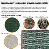 Luxe Triangle Geometric Pattern Forest Green Woven Throw Blanket and Tapestry - DesignerOllie.com