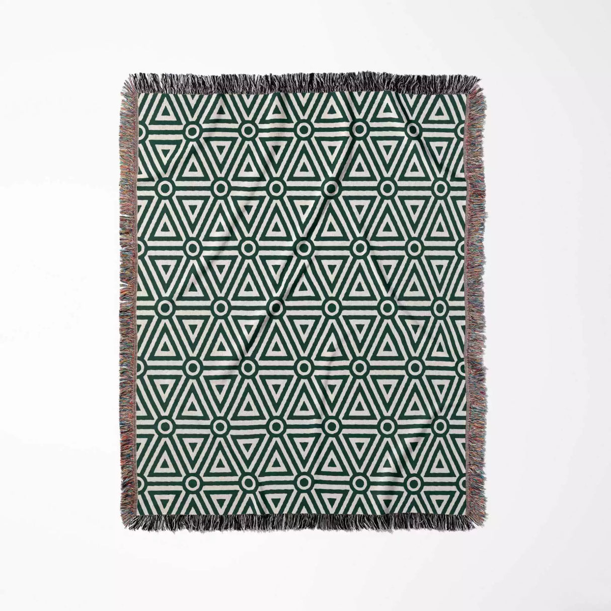 Luxe Triangle Geometric Pattern Forest Green Woven Throw Blanket and Tapestry - DesignerOllie.com
