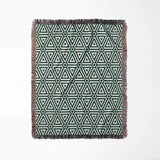 Luxe Triangle Geometric Pattern Forest Green Woven Throw Blanket and Tapestry - DesignerOllie.com