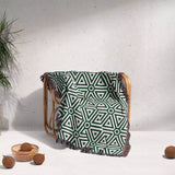 Luxe Triangle Geometric Pattern Forest Green Woven Throw Blanket and Tapestry - DesignerOllie.com