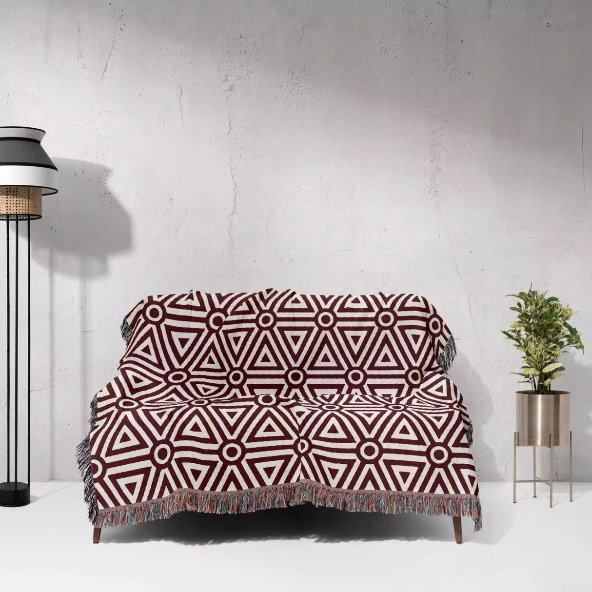 Luxe Triangle Geometric Pattern Red Woven Throw Blanket and Tapestry - DesignerOllie.com